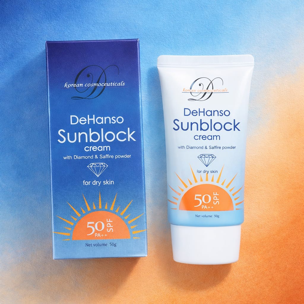 DeHanso Sunblock Dry Skin — product shot with SPF details
