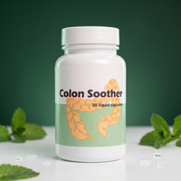 Colon Soother peppermint oil capsules on green studio background