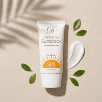 DeHanso Sunblock for Oily Skin tube with a swatch of its lightweight gel-cream